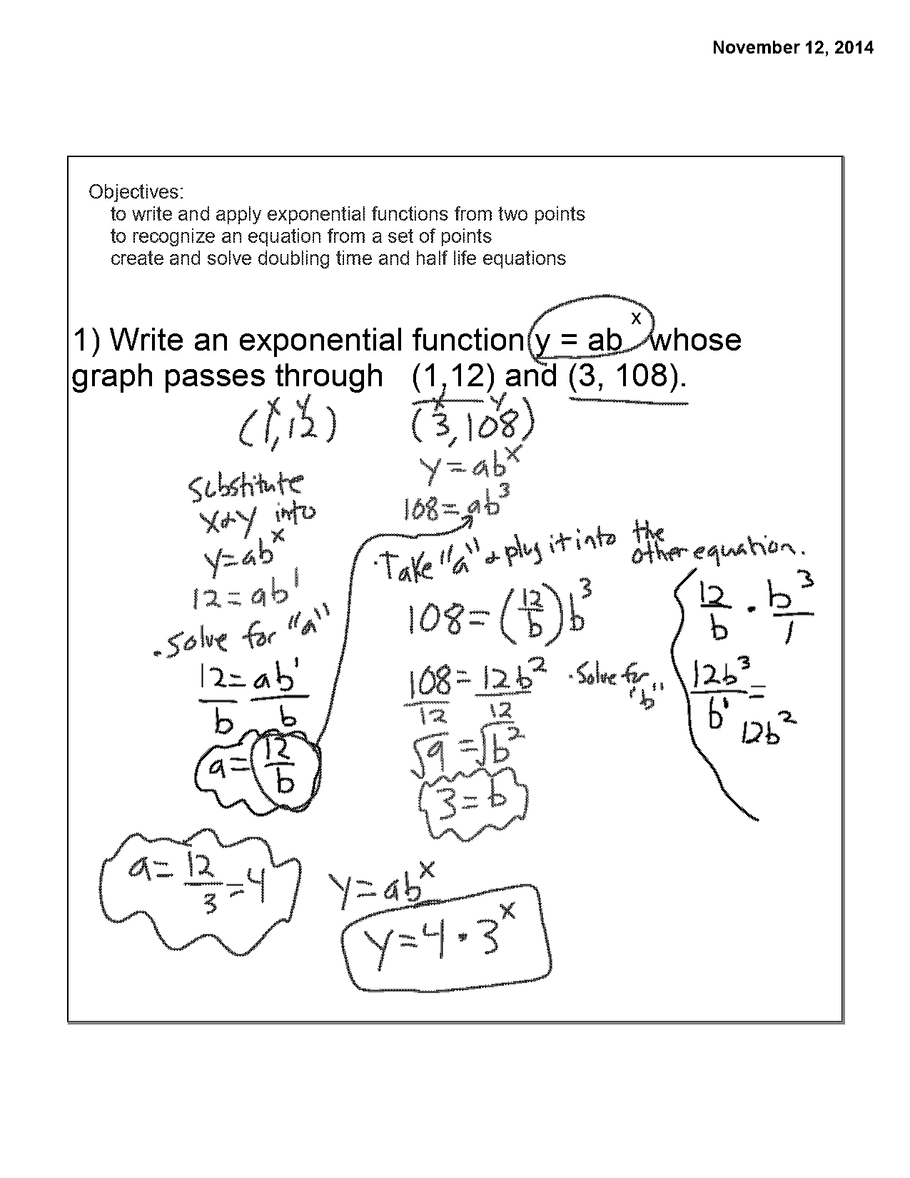 writing an exponential equation from a graph worksheet